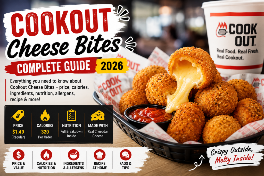 Cookout Cheese Bites 2026 with crispy cheese bites, price, calories, nutrition, and ingredients