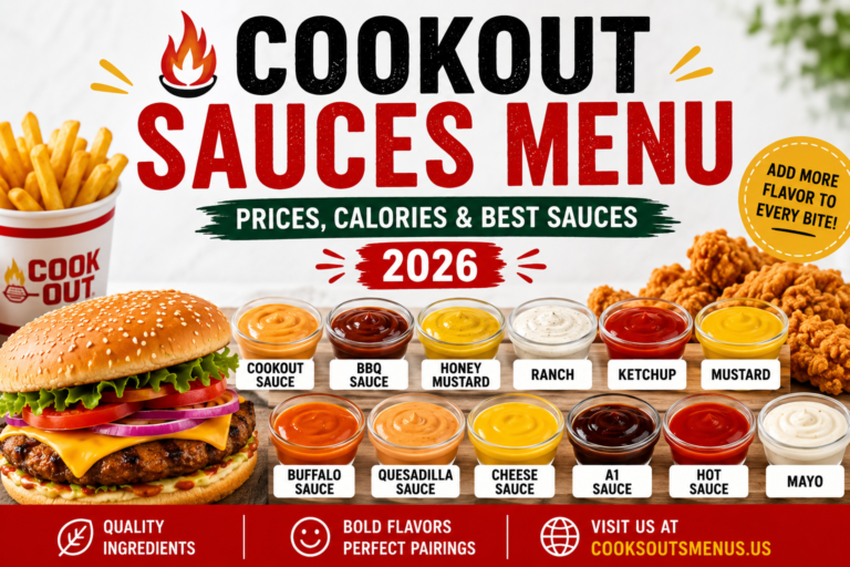 Cookout Sauces Menu 2026 featuring popular sauces and best food pairings